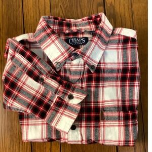 Mens Chaps Performance Button Up Plaid Flannel Shirt Long Sleeve L/G